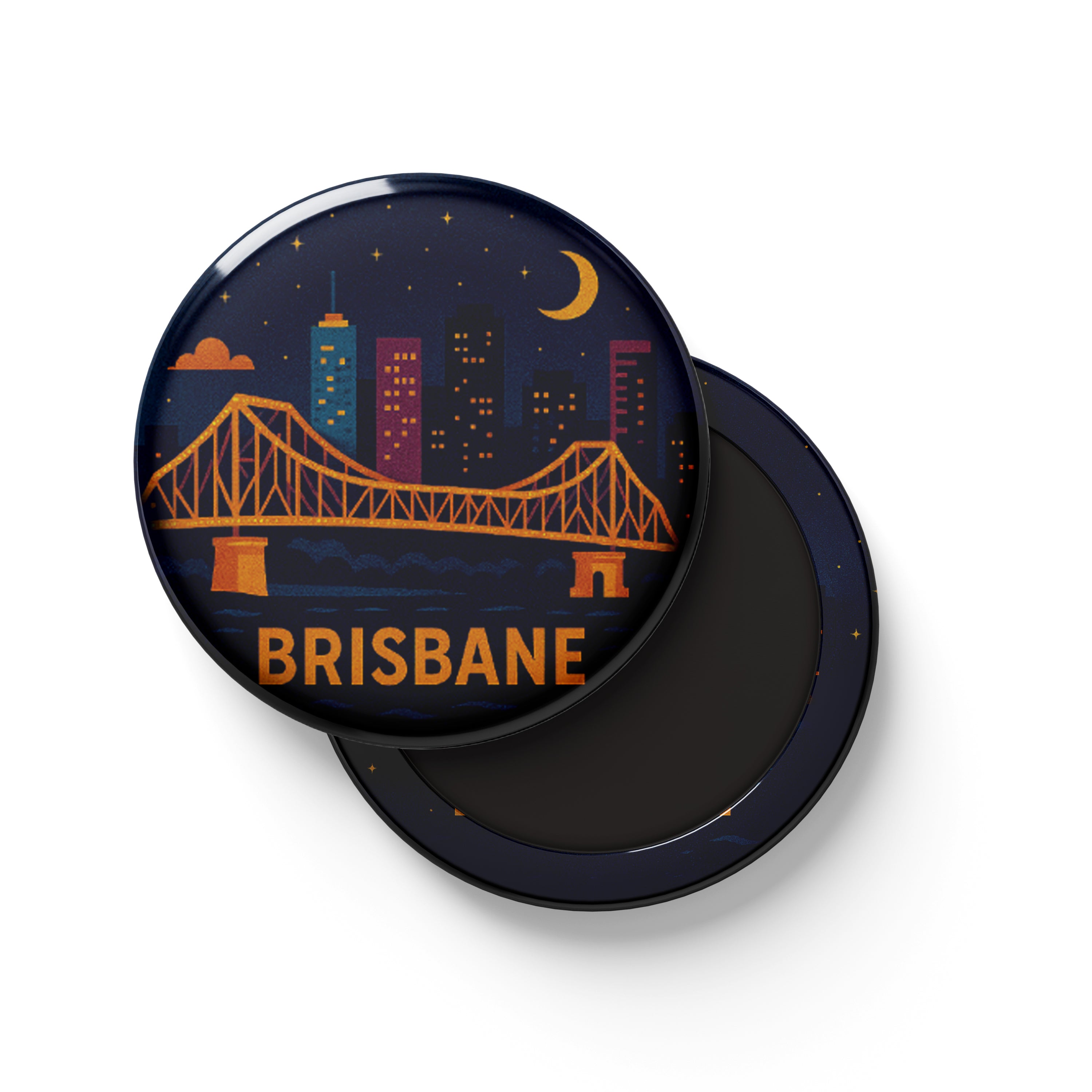 Tin Fridge Magnet - Brisbane Night Bridge Round