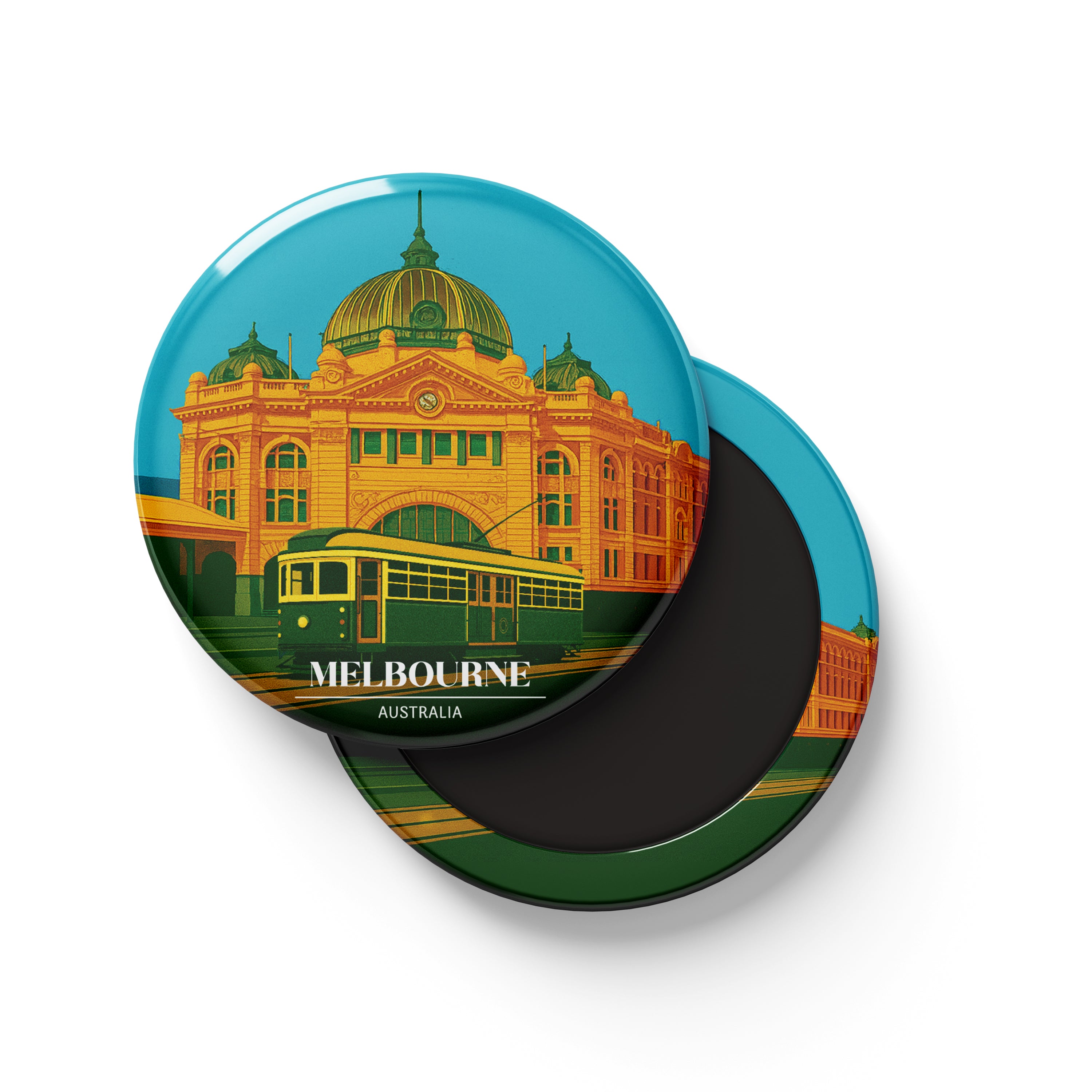 Tin Fridge Magnet - Melbourne Flinders Street Station & Tram Round