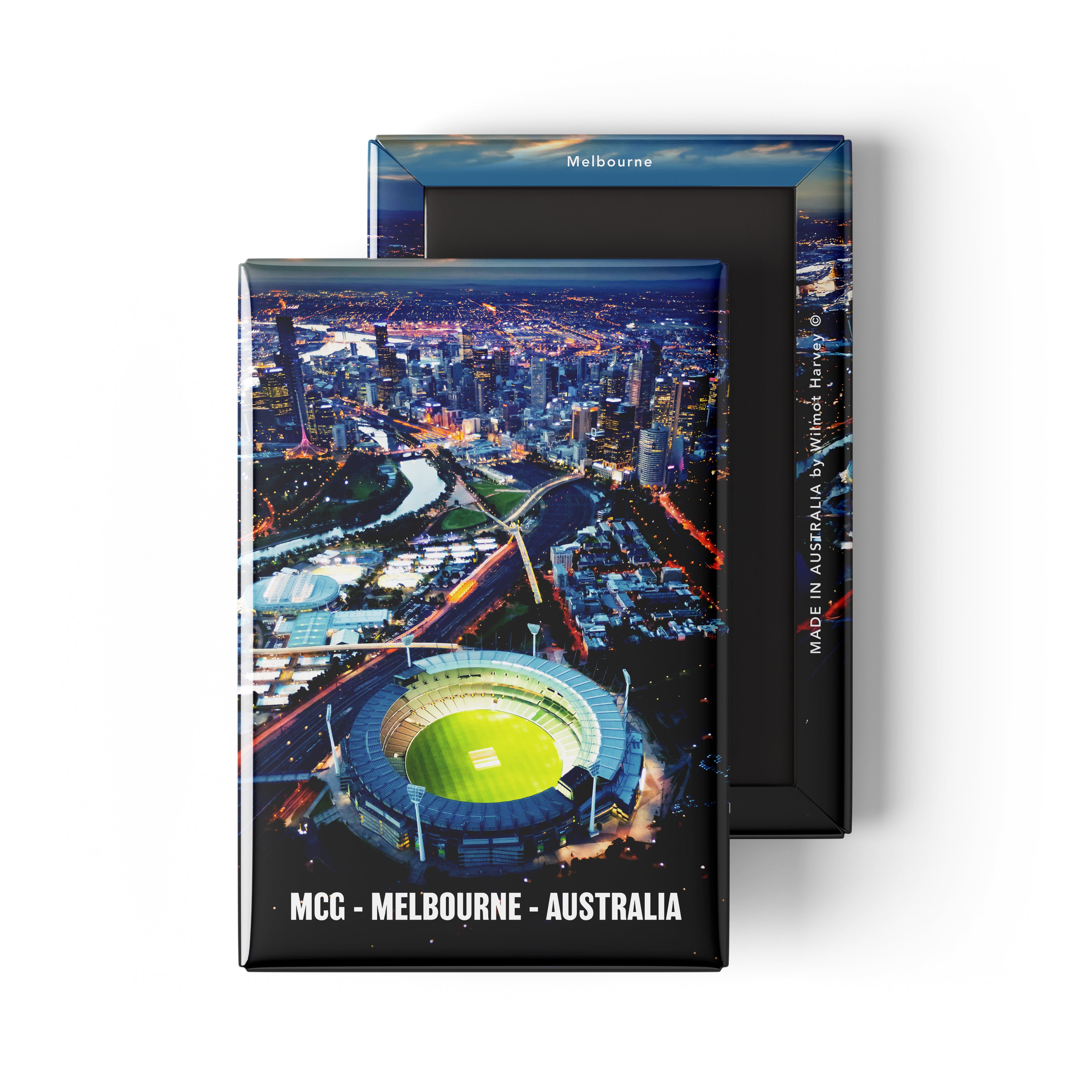 Tin Fridge Magnet - Melbourne MCG & City Aerial View Night