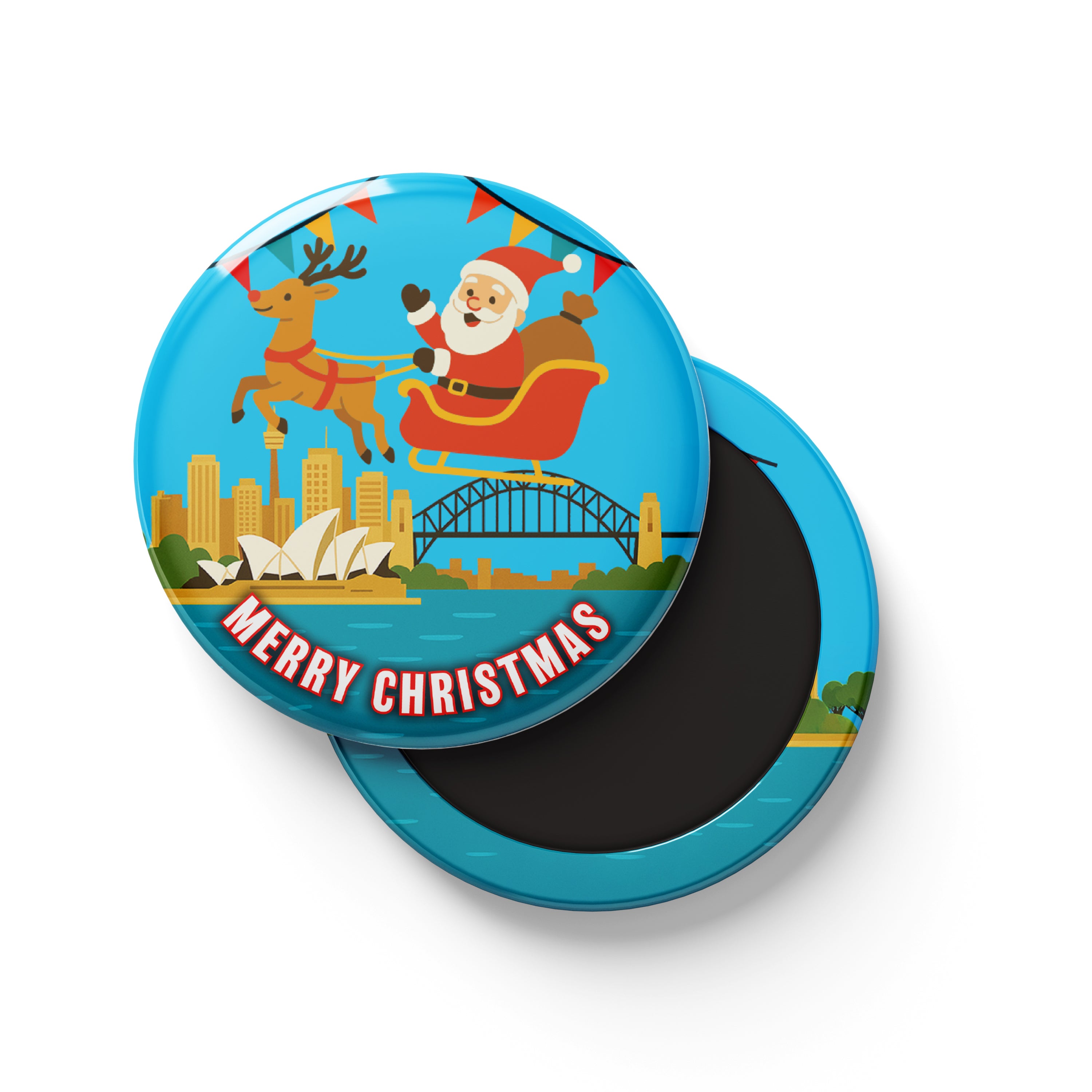 Tin Fridge Magnet - Christmas Sydney Round