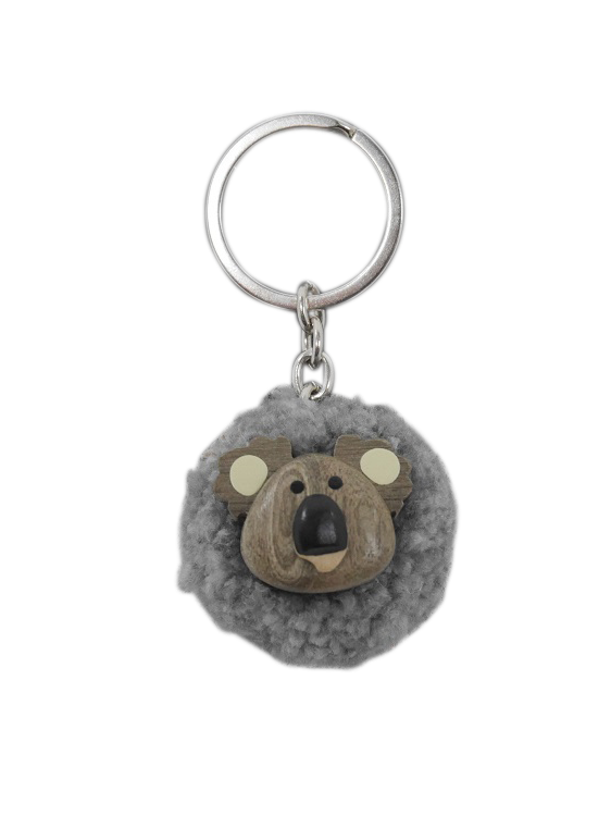 Timber Keyring - Koala Grey Pom-Pom